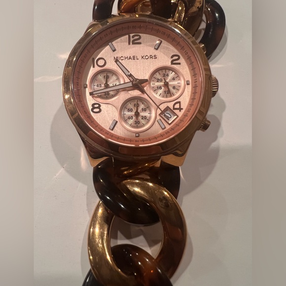 MICHAEL KORS MK4269 Two Tone Chain Link Watch Gold Rose Gold Tortoise - Picture 4 of 7